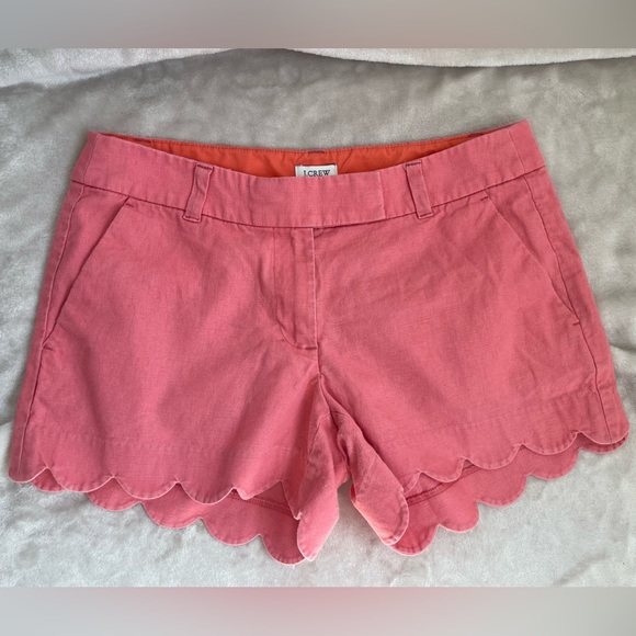 J. Crew Pants - J. Crew Pink‎ Coral Scalloped Linen-Blend Women's Shorts Size 6